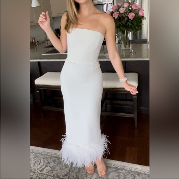 16Arlington White Minella Strapless Feather-Trimmed Midi Dress UK 4 US 0 - Picture 1 of 10